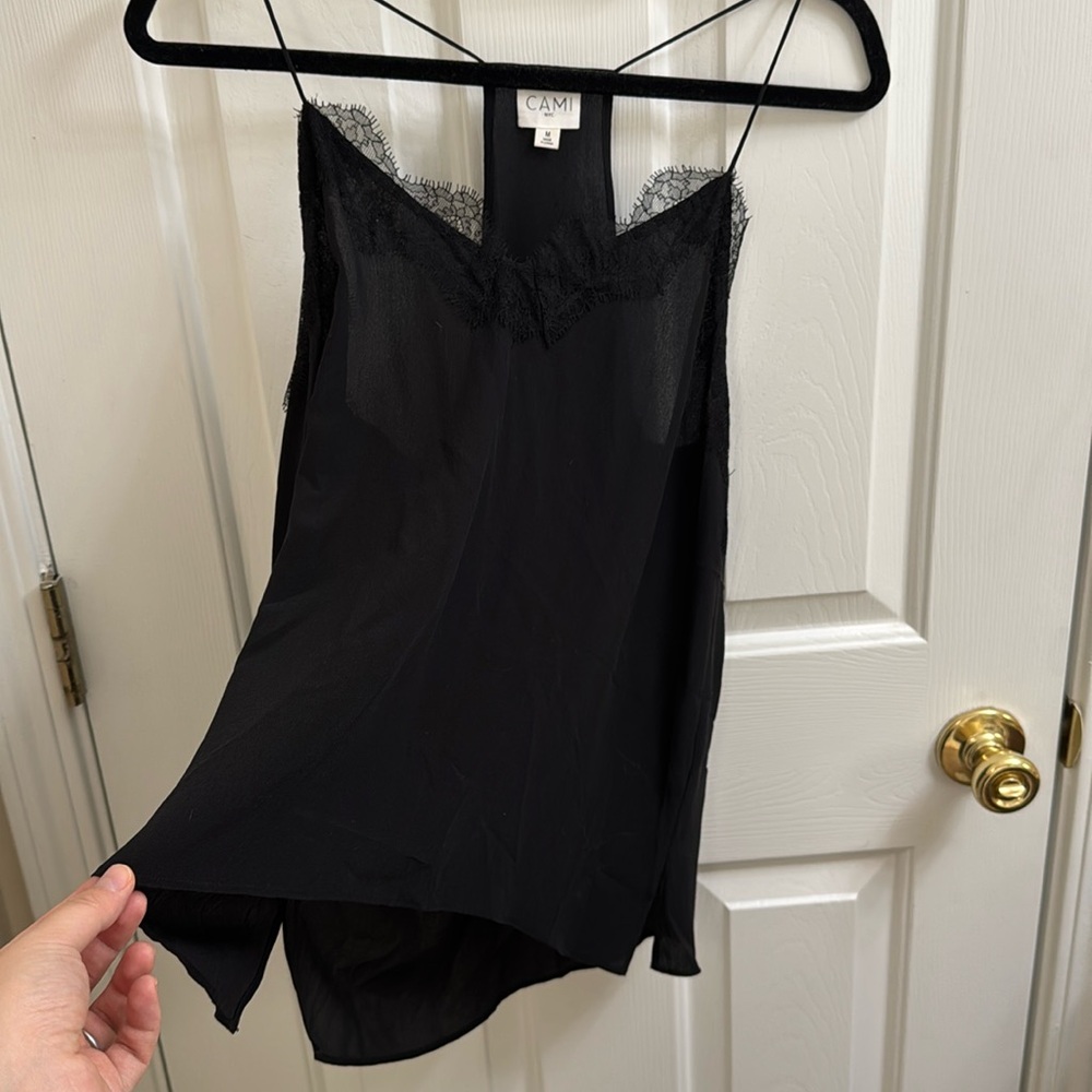 Cami NYC silk black cami with lace